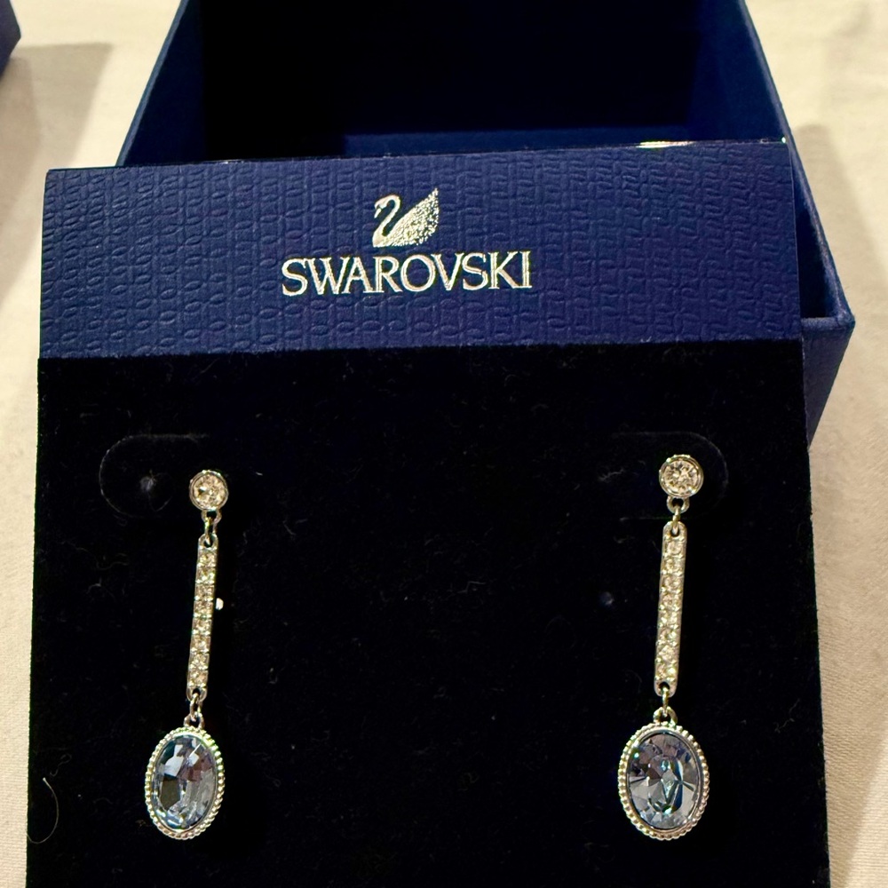 Swarovski Silver and Light Blue Oval Earrings